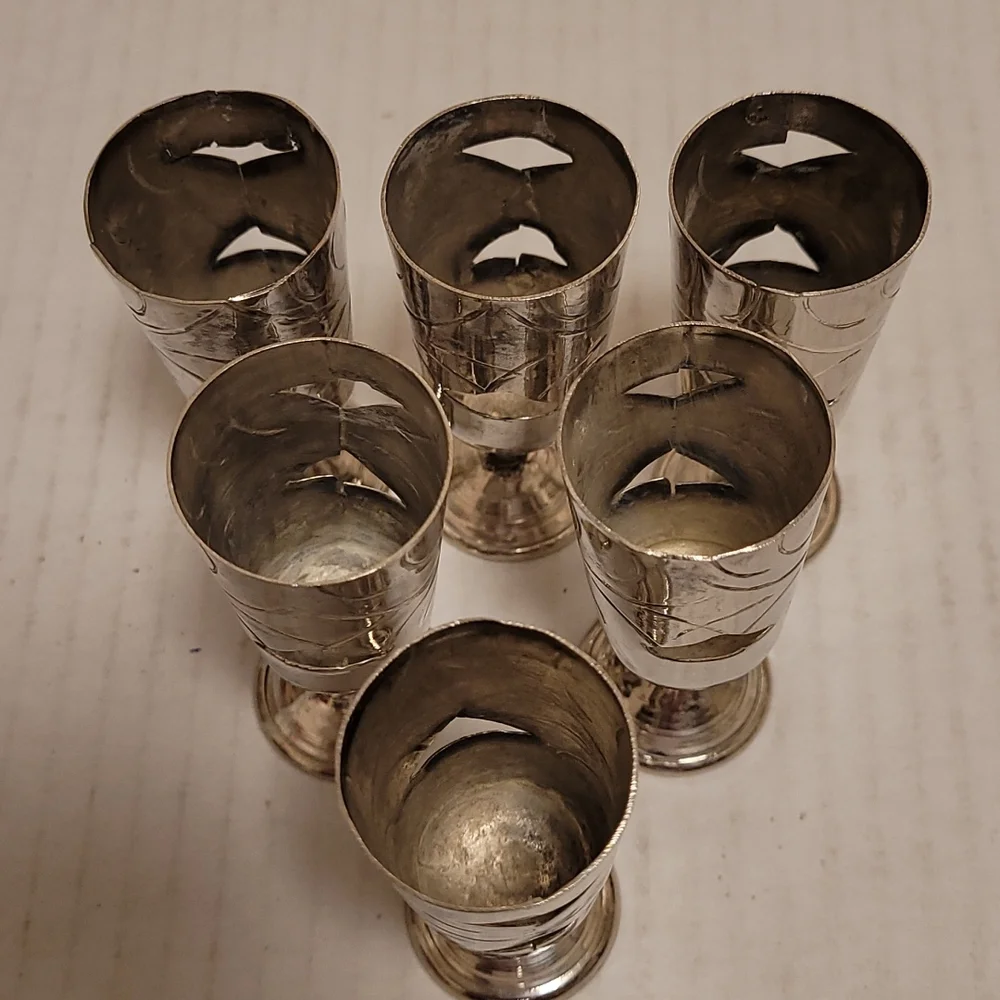 Set of 6 Vintage Mexican Silver / Alpaca Cordial Cages